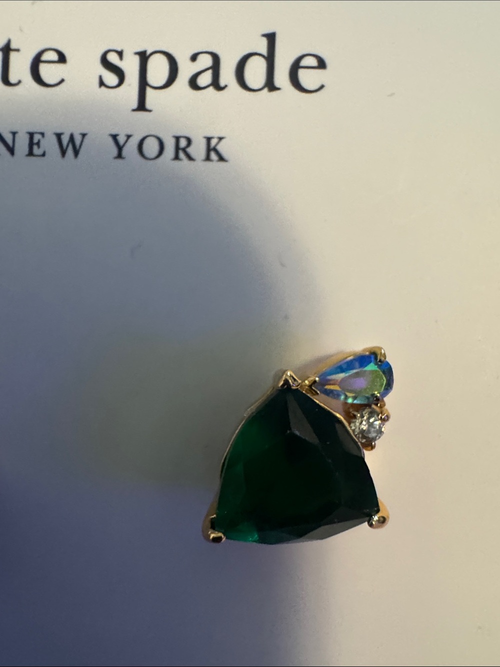 Kate Spade shine me up emerald green crystal triangle stud earrings - Picture 2 of 4